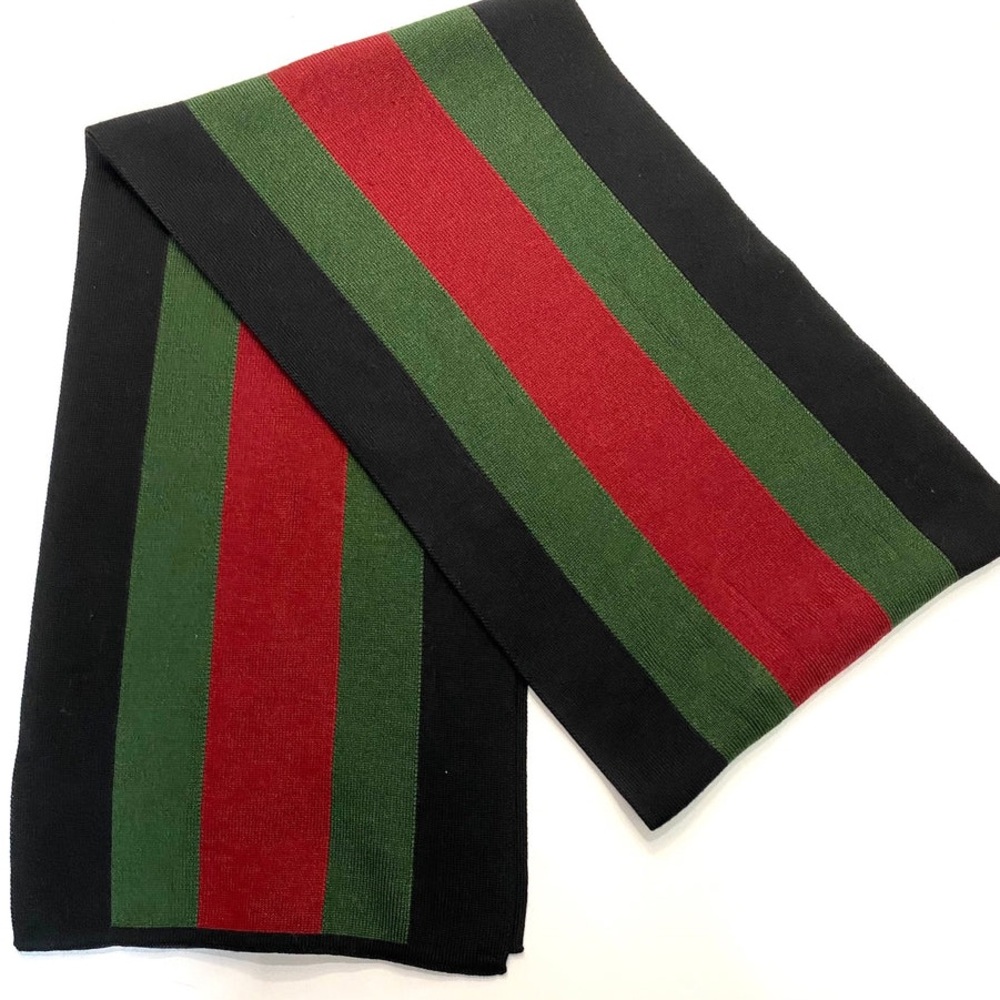 Gucci Silk Wool Web Knit Black and Red/Green Scarf - Picture 5 of 8